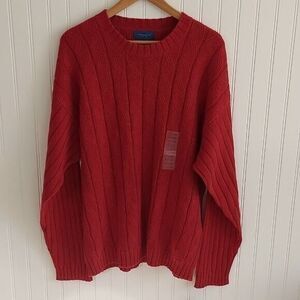 Mens XL Barn Red Cable Knit‎ Ribbed Crewneck Sweater Classic Dad Church Office